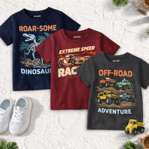 Pack of 3 Roarsome Extreme Adventure Printed T-Shirts For Boys