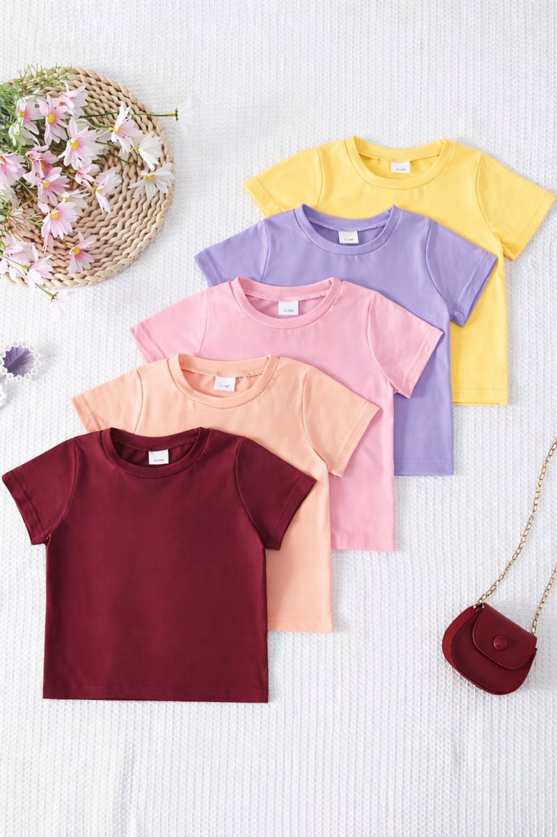 Bundle Of 5 Simple Plain Color T-shirts for Girls