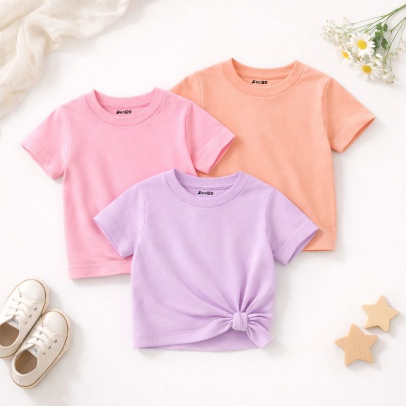 Bundle of 3 Triple Trio Plain Round Neck T-Shirts For Girls Bundle of 3 Triple Trio Plain Round Neck T-Shirts For Girls