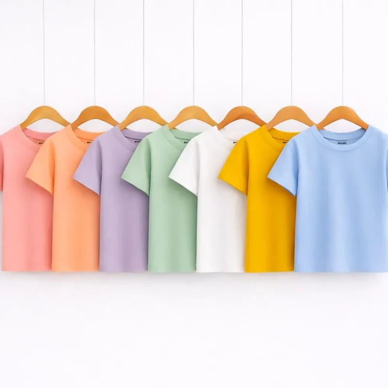 Bundle of 7 Rainbow Bright Colors Plain Basic Summer T-Shirts For Girls