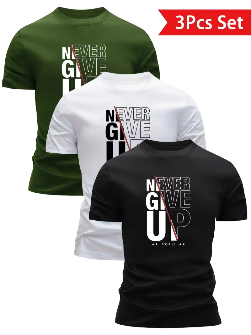 Pack Of 3 Never Give Up Positive Mens Printed T-Shirts Pack Of 3 Never Give Up Positive Mens Printed T-Shirts