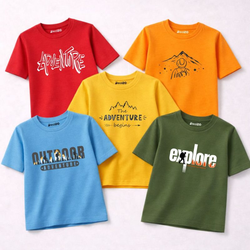 Pack of 5 Adventure Explore Outdoors Printed T Shirts For Tween Kids Pack of 5 Adventure Explore Outdoors Printed T Shirts For Tween Kids