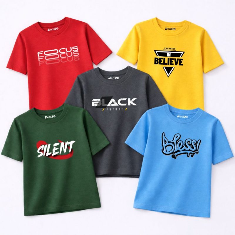 Pack of 5 Focus Silent Bless Printed T Shirts For Tween Kids