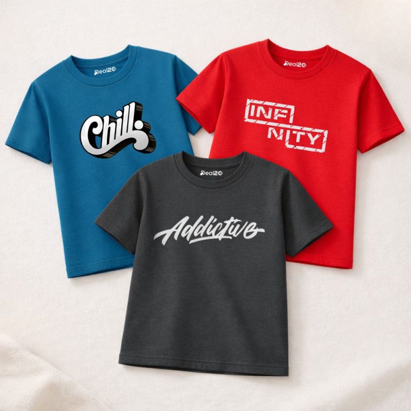 Pack of 3 Chill Addictive Infinity Printed T Shirts For Tween Kids Pack of 3 Chill Addictive Infinity Printed T Shirts For Tween Kids