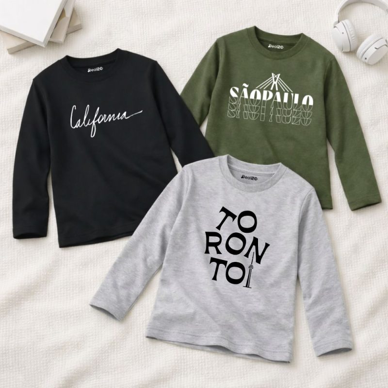 Pack of 3 California Saopaulo Printed Long Sleeve T-shirts For Tween Kids Pack of 3 California Saopaulo Printed Long Sleeve T-shirts For Tween Kids