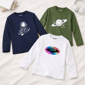 Pack of 3 Space Astro Printed Long Sleeve T-shirts For Tween Kids