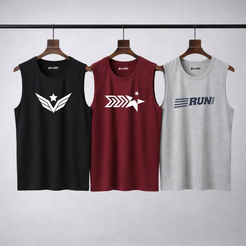 Pack of 3 Star Run Printed Tank Tops For Mens