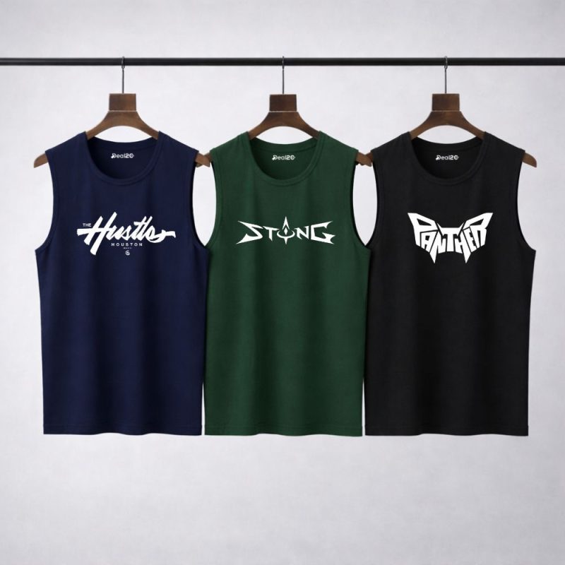 Pack of 3 Strong Panther Printed Tank Tops For Mens