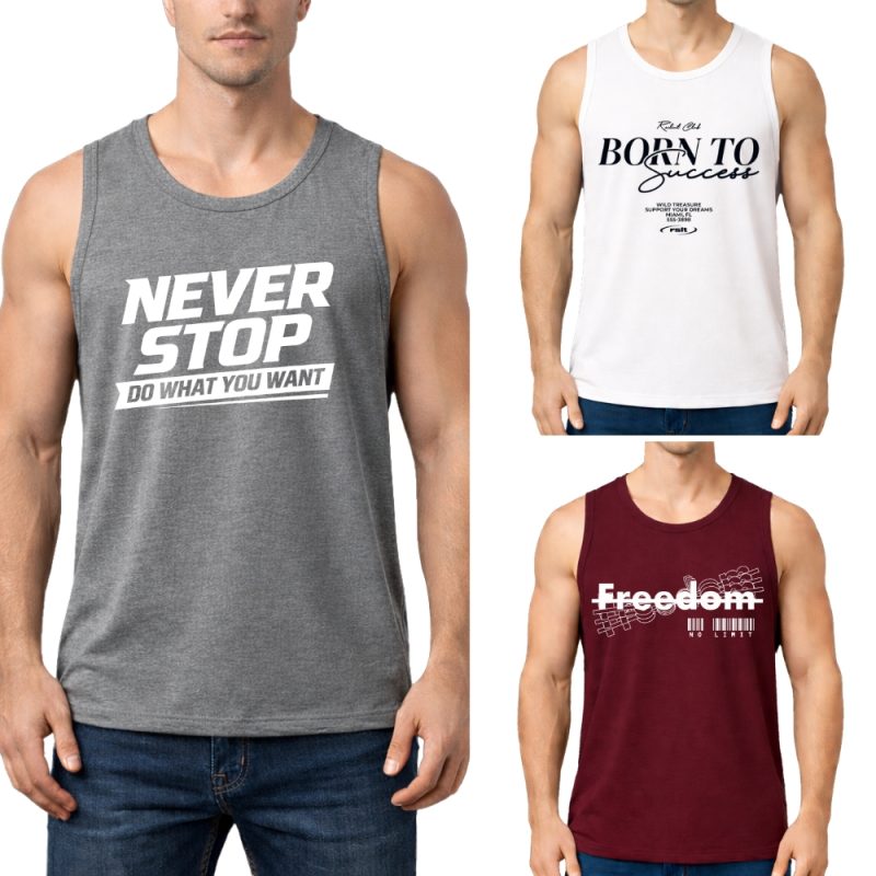 Pack of 3 Never Stop Printed Tank Tops For Mens Pack of 3 Never Stop Printed Tank Tops For Mens