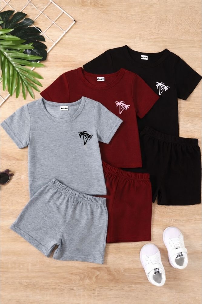 Pack of 3 Island Fog Printed Kids Summer Short Suit Pack of 3 Island Fog Printed Kids Summer Short Suit