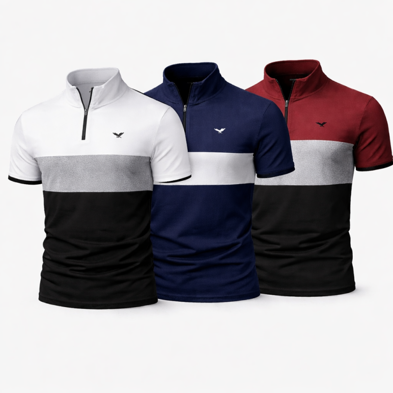 Bundle Of 3 Trio Blocks Quarter Zip Polo Shirt For Mens Bundle Of 3 Trio Blocks Quarter Zip Polo Shirt For Mens