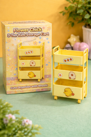 Flower Chick 3‑Tier Kids Storage Cart – Cute Organizer with Wheels