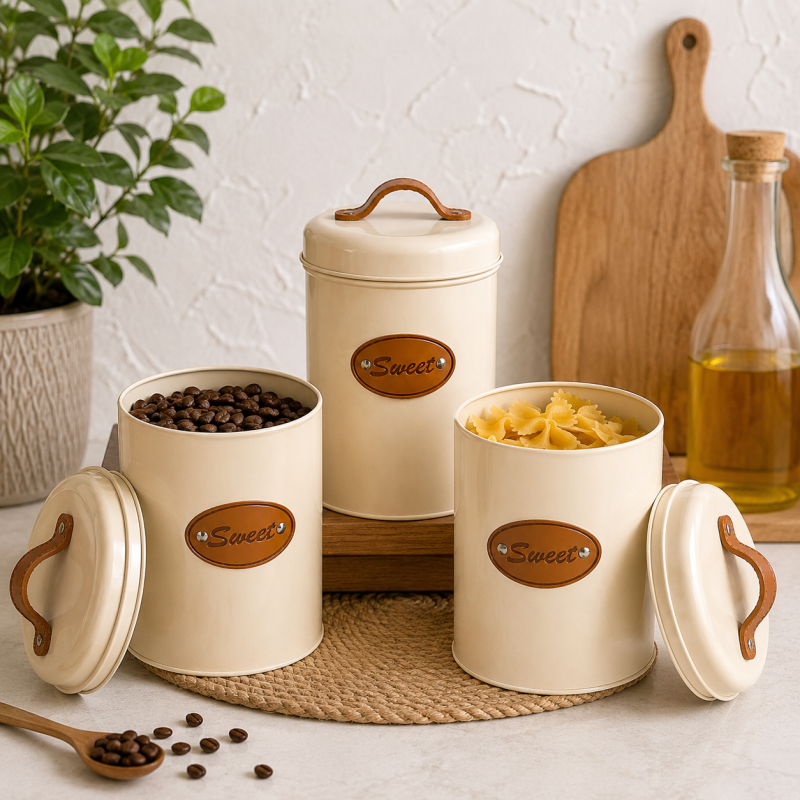 3pcs Coffee Tea Sugar Metal Containers – Top Sealed Can Box