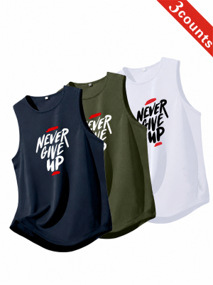 Pack of 3 Never Give Up Printed Tank Tops Set For Mens