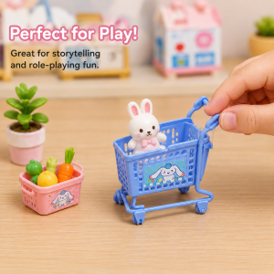 Cute Bunny Kids Shopping Cart – Mini Toy Organizer with Wheels