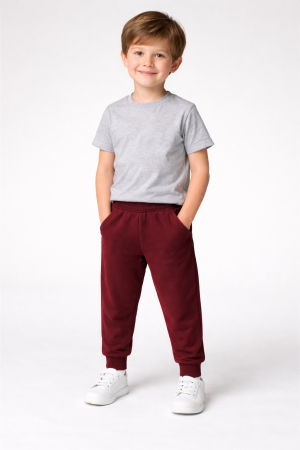 Plain Maroon French Terry Trouser for Kids