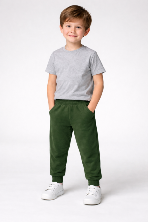 Plain Army Green French Terry Trouser for Kids