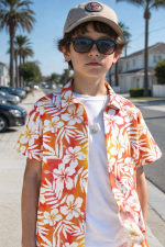 Bold Tropical Floral Print Short Sleeve Casual T-Shirt For Kids