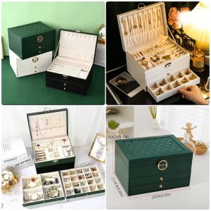 Three Layer Leather Jewelry Box with Lock