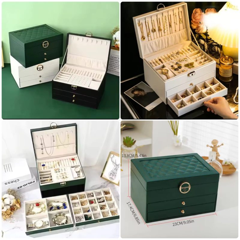 Three Layer Leather Jewelry Box with Lock