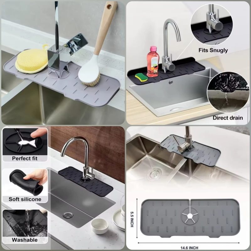 Silicone Faucet Mat – Splash Guard & Sink Organizer Silicone Faucet Mat – Splash Guard & Sink Organizer