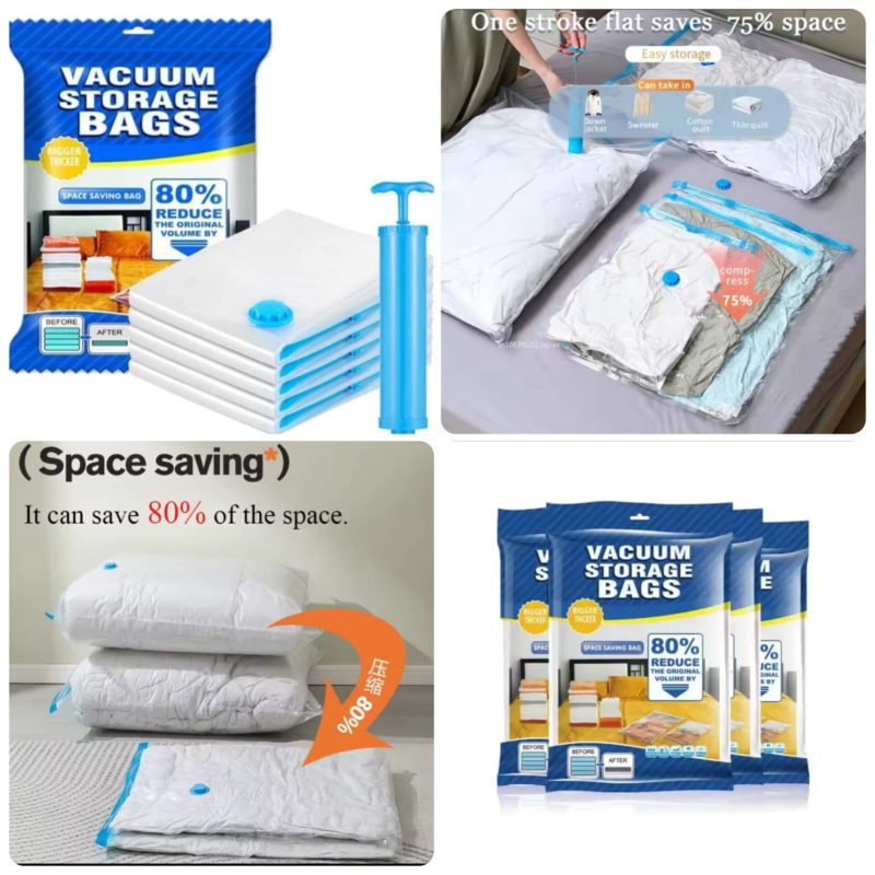 Vacuum Storage Bags 5pcs with Hand Pump – Space Saving Organizer