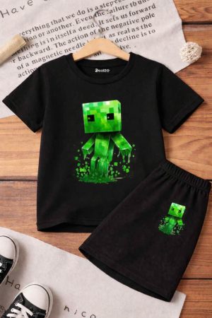 Kids Pixel Rush Printed Summer Short Suit