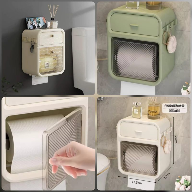 Punch‑Free Wall Mounted Tissue Holder with Drawer Punch‑Free Wall Mounted Tissue Holder with Drawer