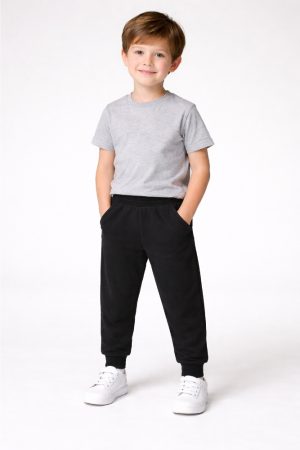 Plain Black French Terry Trouser for Kids