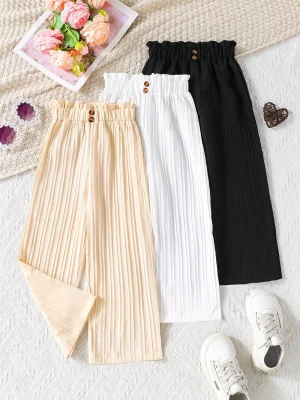 Bundle Of 3 Jacquard Elastic Waist Trousers For Girls