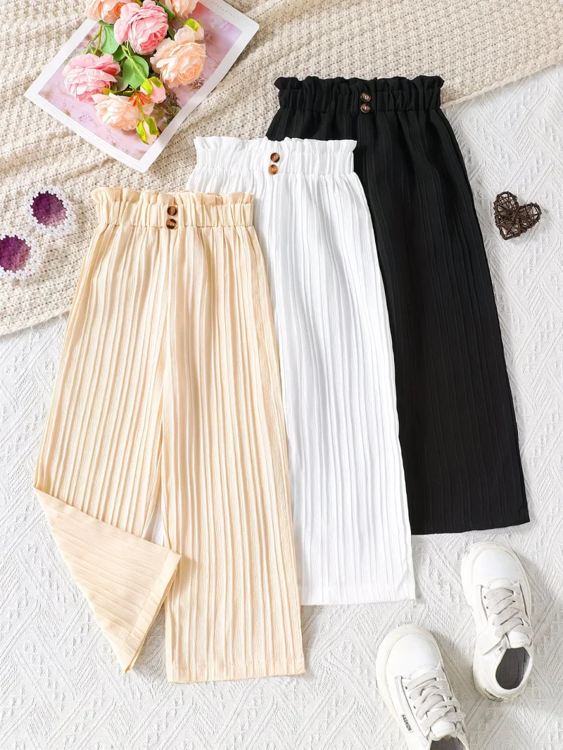 Bundle Of 3 Jacquard Elastic Waist Trousers For Girls