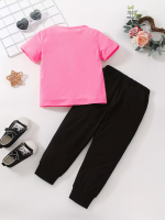 Heart Graphic Printed Pink Summer Trouser Suit For Girls