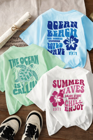 Pack of 3 The Ocean Waves Printed T-Shirts For Unisex