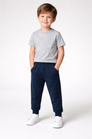 Plain Navy Blue French Terry Trouser for Kids