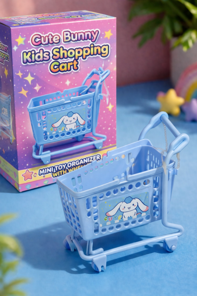Cute Bunny Kids Shopping Cart – Mini Toy Organizer with Wheels Cute Bunny Kids Shopping Cart – Mini Toy Organizer with Wheels
