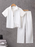 Striped Textured Outfit Summer Co-Ord Set for Boys