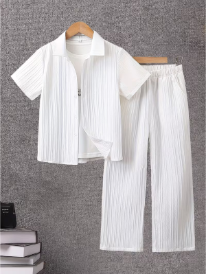 Striped Textured Outfit Summer Co-Ord Set for Boys