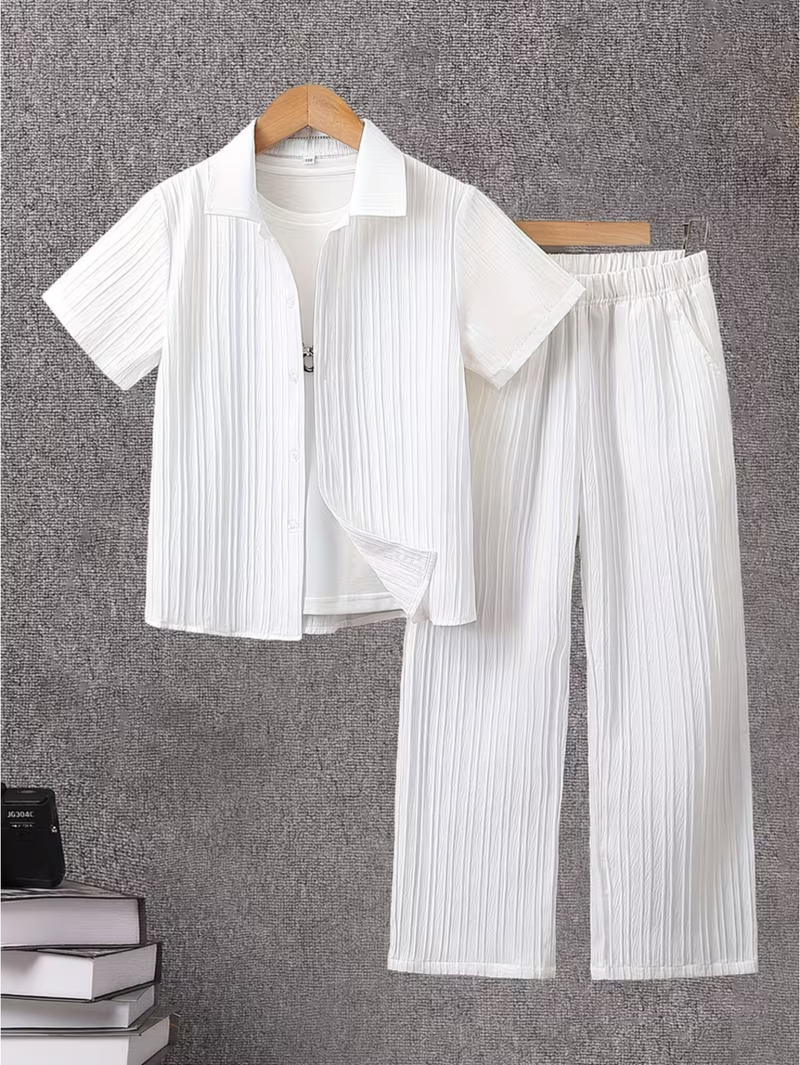 Striped Textured Outfit Summer Co-Ord Set for Boys