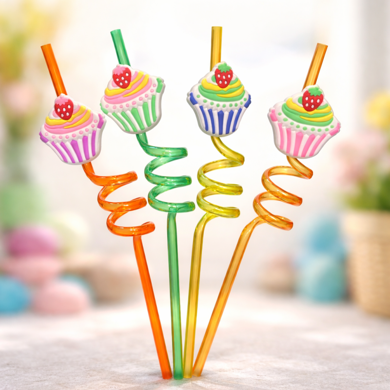 Cupcake Spiral Drinking Straws – Colorful Party Accessories