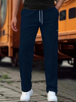 Slim Fit Drawstring Navy Blue Trouser for Mens