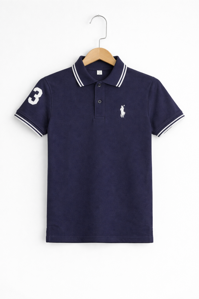 Navy Blue White Stripe Polo T-Shirt for Kids