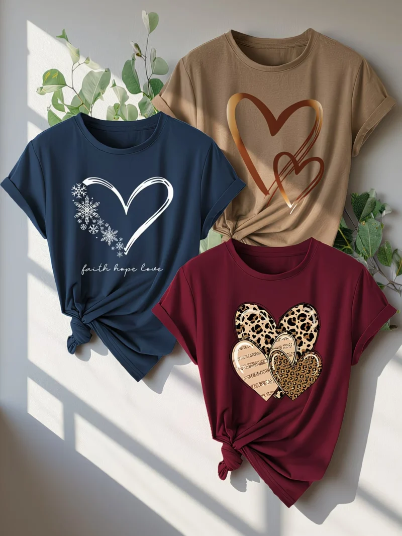 Pack Of 3 Faith Hope Love Printed T-Shirts For Womens