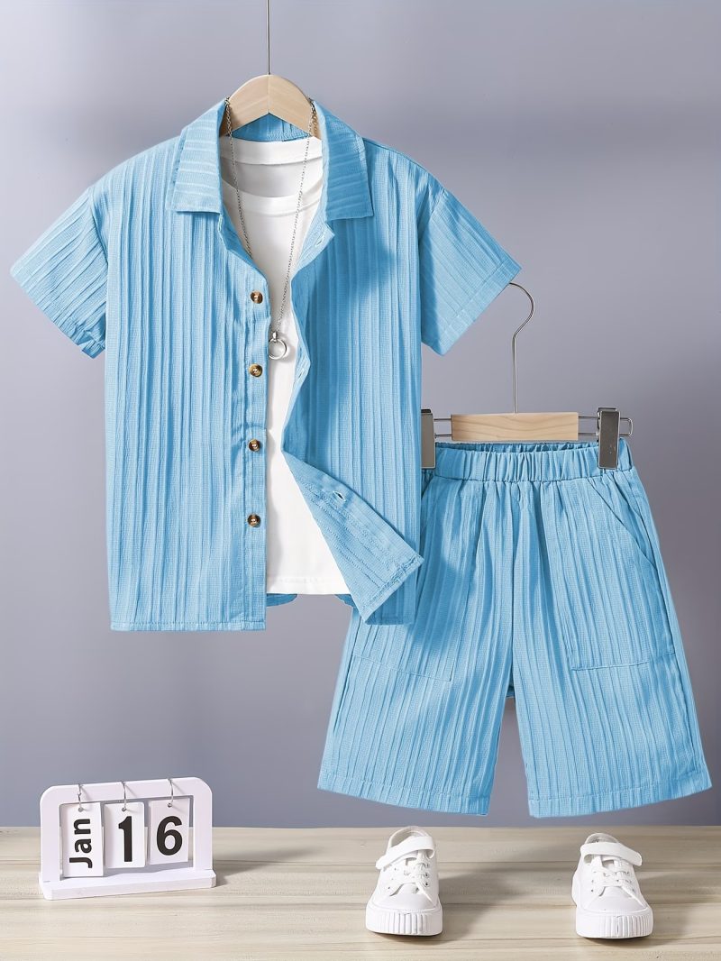 Smart Elegant Sky Blue Summer Co-Ord Set for Boys