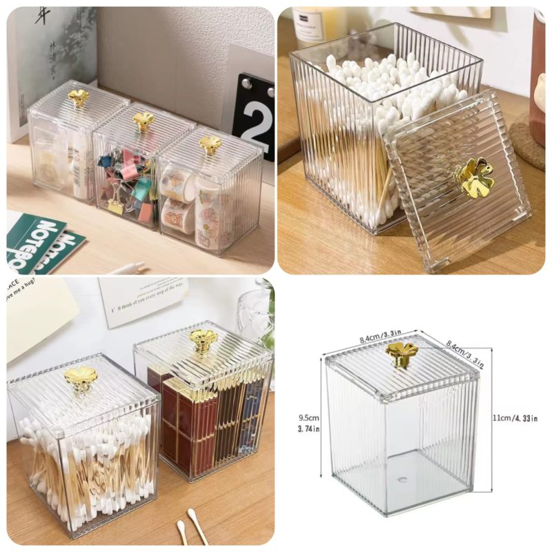 Acrylic Cotton Swab Holder – Transparent Box with Lid