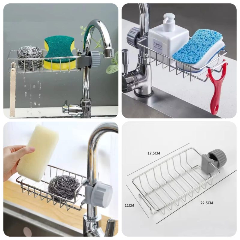 Steel Faucet Rack – Adjustable Kitchen Sink Organizer