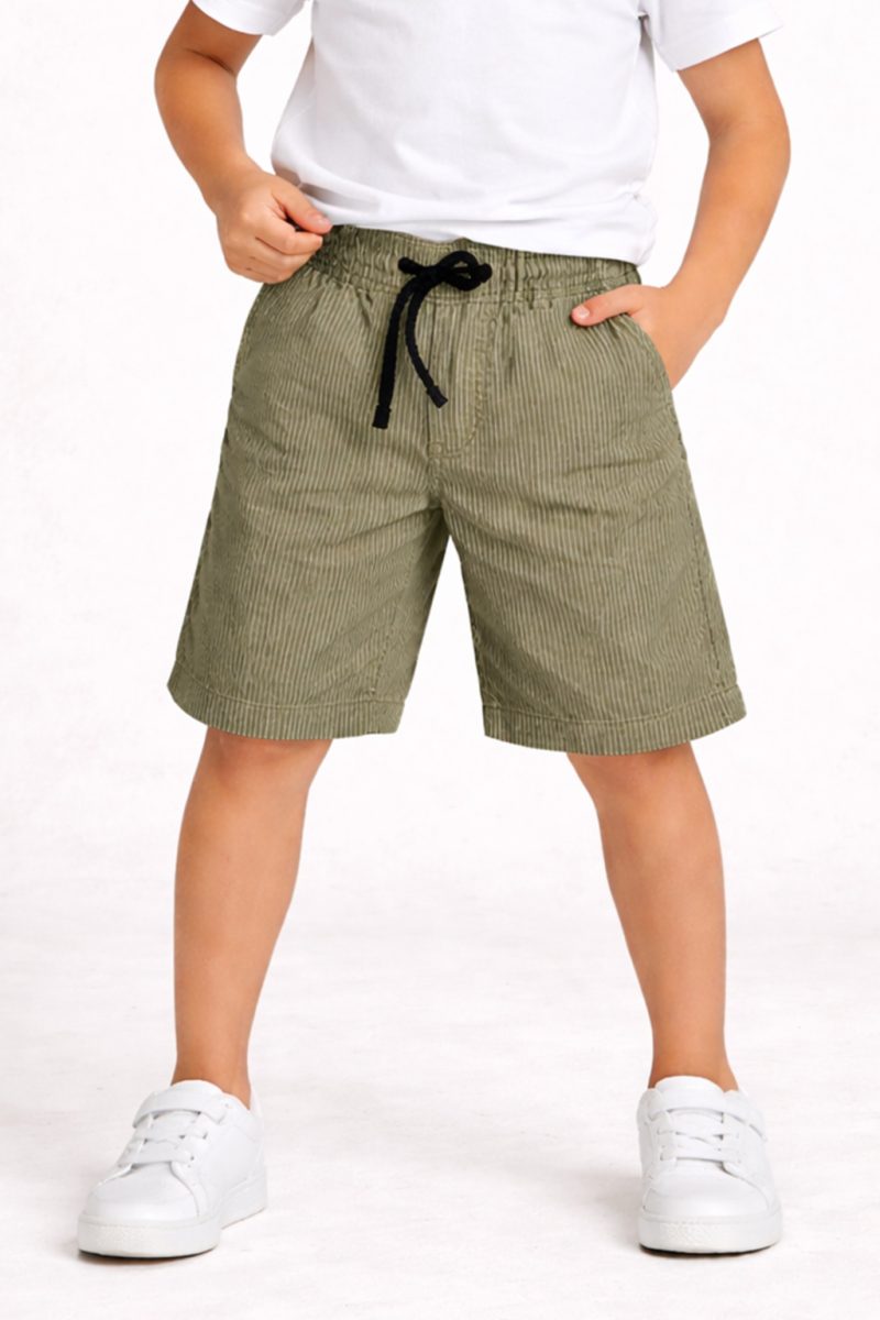 Army Green Drawstring Pinstripe Summer Short for Kids