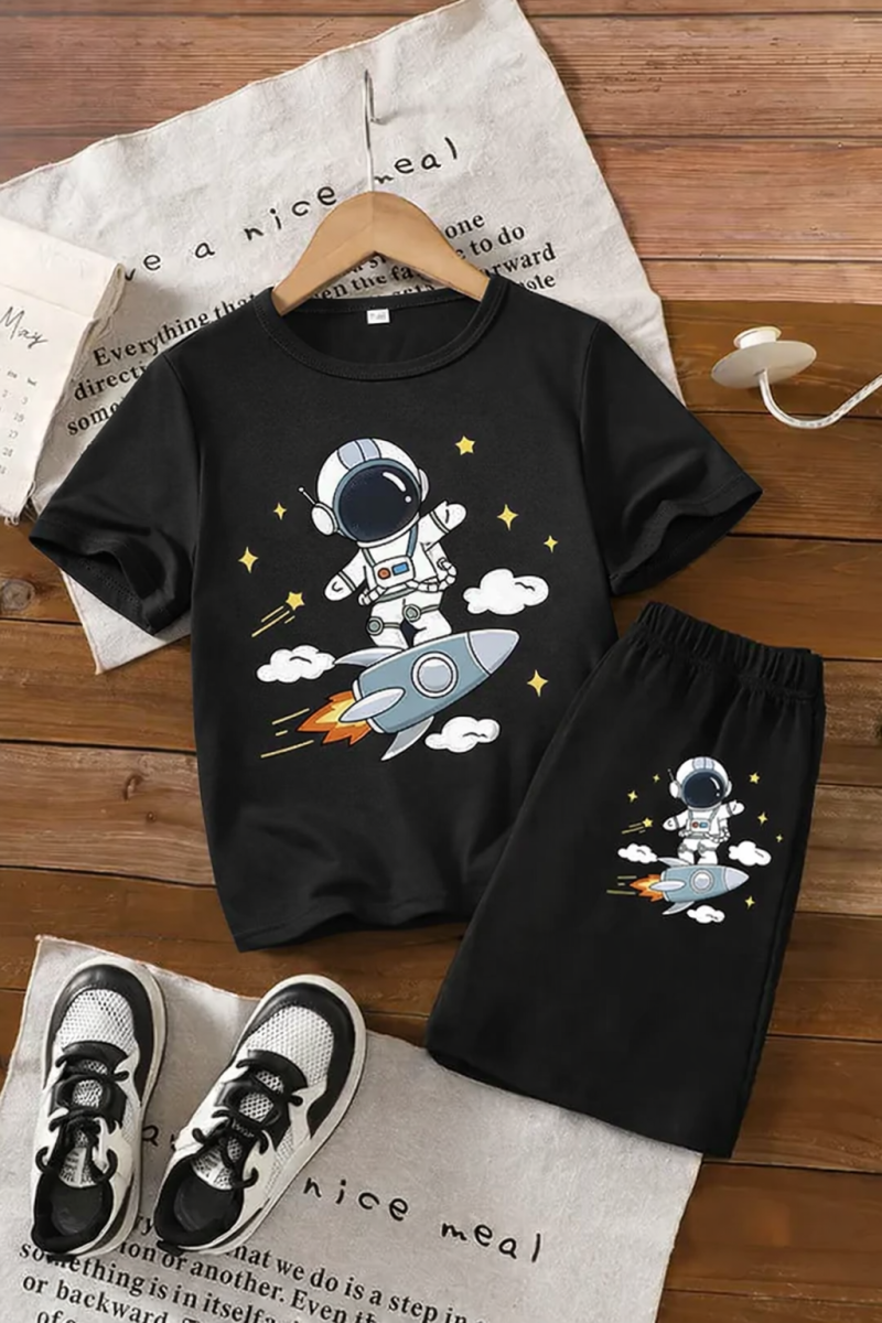 Astronaut Spaceship Printed Summer Short Suit For Kids