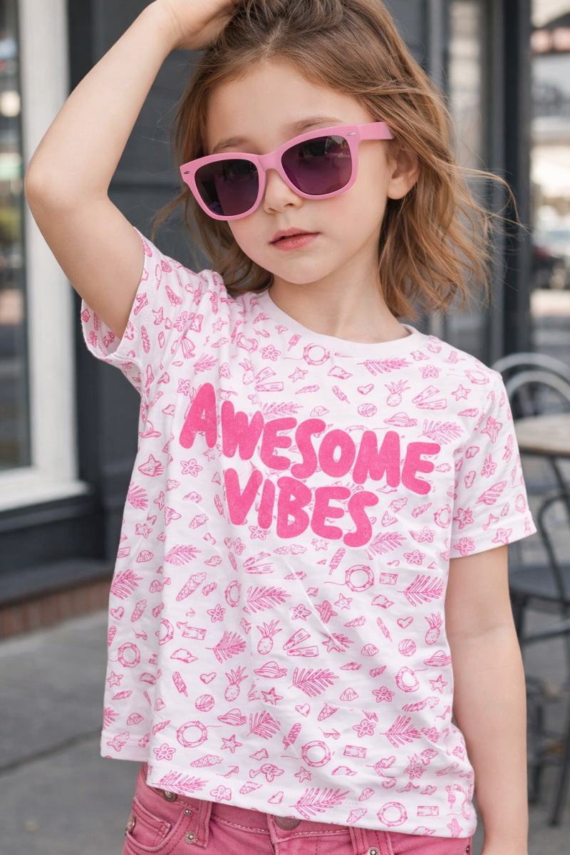 Awesome Vibes Printed T-shirt for Girls