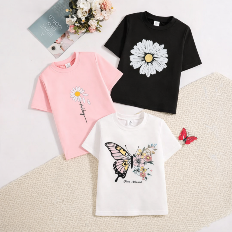 Pack of 3 Happy Butterfly Printed T-shirts for Girls