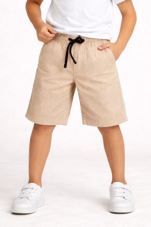 Beige Drawstring Pinstripe Summer Short for Kids